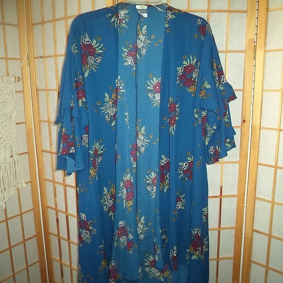 2 PC LOT MERI SKYE FLORAL BOHO OPEN CARDIGAN BOHO TOP-WOMENS PLUS SIZE 0X 14W - Picture 5 of 6